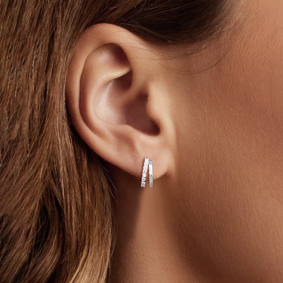 Vidonio 1Pcs 925 Sterling Silver Small Hoop Earring with Zirconia for Multiple Piercing Stackable Hoops Huggie Earring for Women Wedding Birthday Gifts