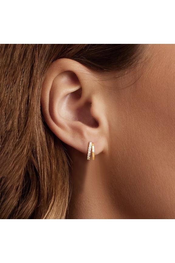 1Pcs 14K Gold Plated Small Huggie Hoops with Zirconia for Women