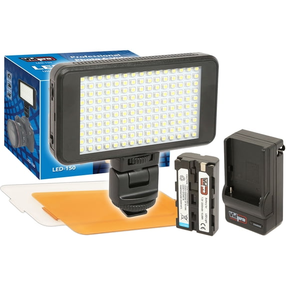 Vidpro LED-150 Ultra-Slim Video Light with 2 Diffusers, Battery & Charger