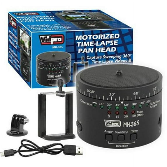Vidpro VDP-MH-365 Pro Motorized Time-Lapse Pan Head - Upgraded Motor & USB Charging - Li-Ion