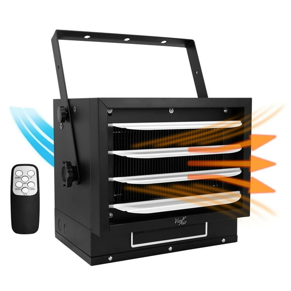 Vie Air 7500W Portable Hard-Wire Installation Garage Heater With Remote and Vertical and Horizontal Air Flow in Black