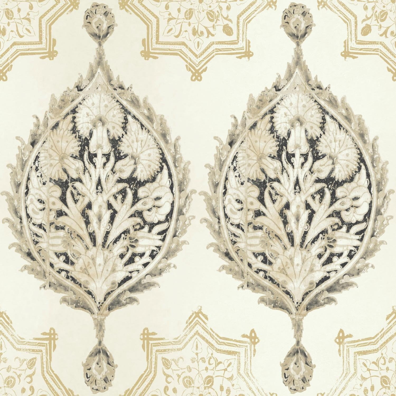 Vie Henna Palm Ogee WaterActivated Removable Wallpaper Black Spray