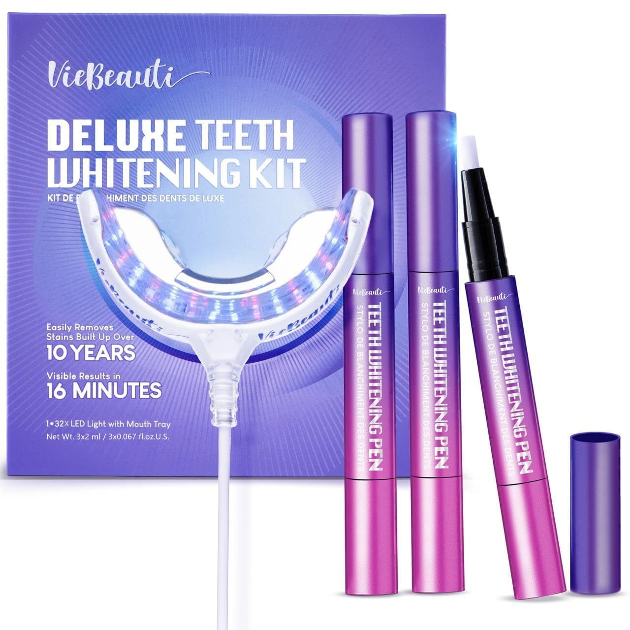 VieBeauti Deluxe Teeth Whitening Kit with 32X LED Light and Whitening