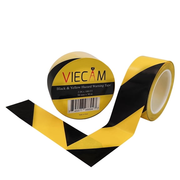Black & Yellow Hazard Warning Safety Stripe Tape  2 Inch x 100 Feet - Ideal for Walls, Floors, Pipes, and Equipment - Ensuring Safety and High Visibility