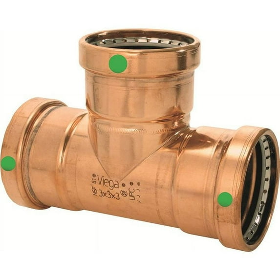 Viega 20689 2-1/2 x 1 x 2-1/2 Copper Press Tee, Smart Connect, Zero Lead