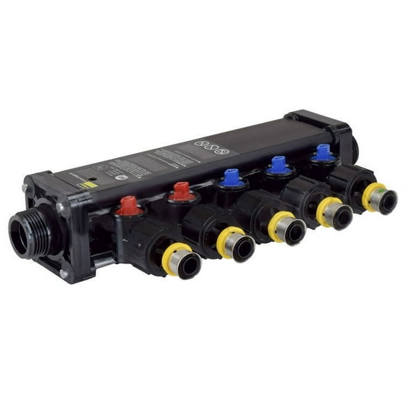 Viega 49453 MiniBloc 5-Port 1/2 PEX Press PolyAlloy Dual Manifold, (2) Hot & (3) Cold