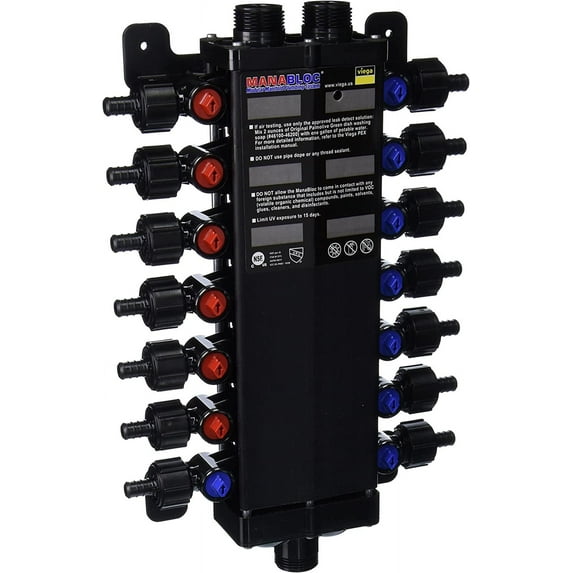 Viega 50143 - 1/2-Inch PureFlow Zero Lead Poly Alloy PEX Crimp Manabloc With 14 Ports - 8 Cold 6 Hot