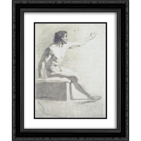 Vieira Portuense 2x Matted 20x24 Black Ornate Framed Art Print 'Modelo masculino'