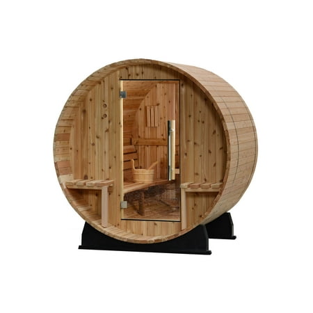 Vienna 2-Person Canopy Barrel Sauna in Rustic Cedar