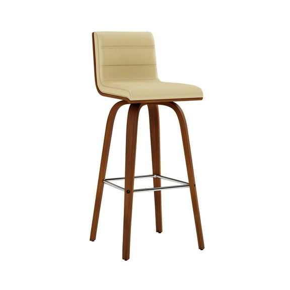 Vienna 30" Mid Century Modern Swivel Bar Stool in Walnut Wood Finish with Cream Faux Leather