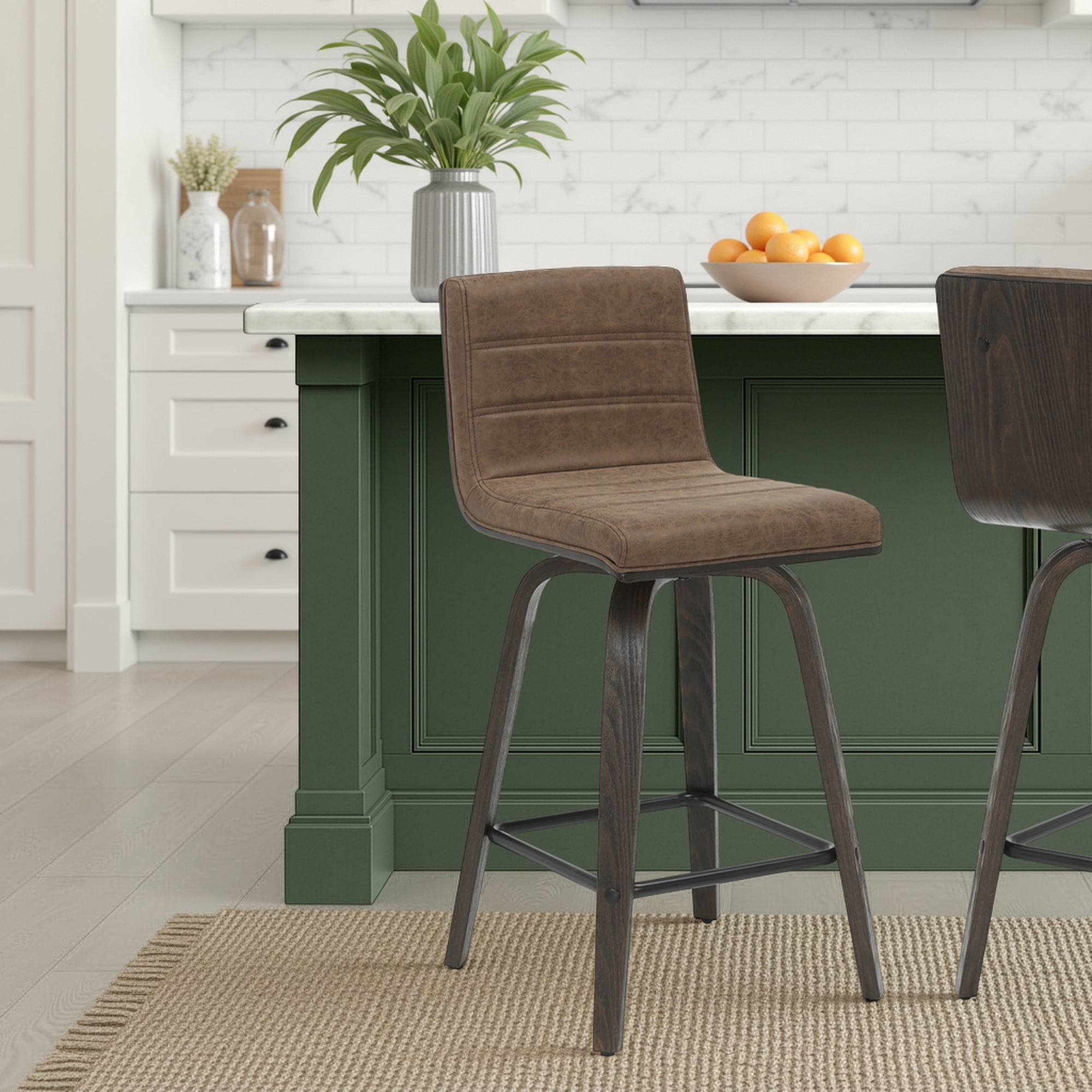 Vienna 35.5 in. H Swivel Counter Height Vintage Dark Brown Square Back Wood Bar Stool with Faux Leather Seat Set of 3