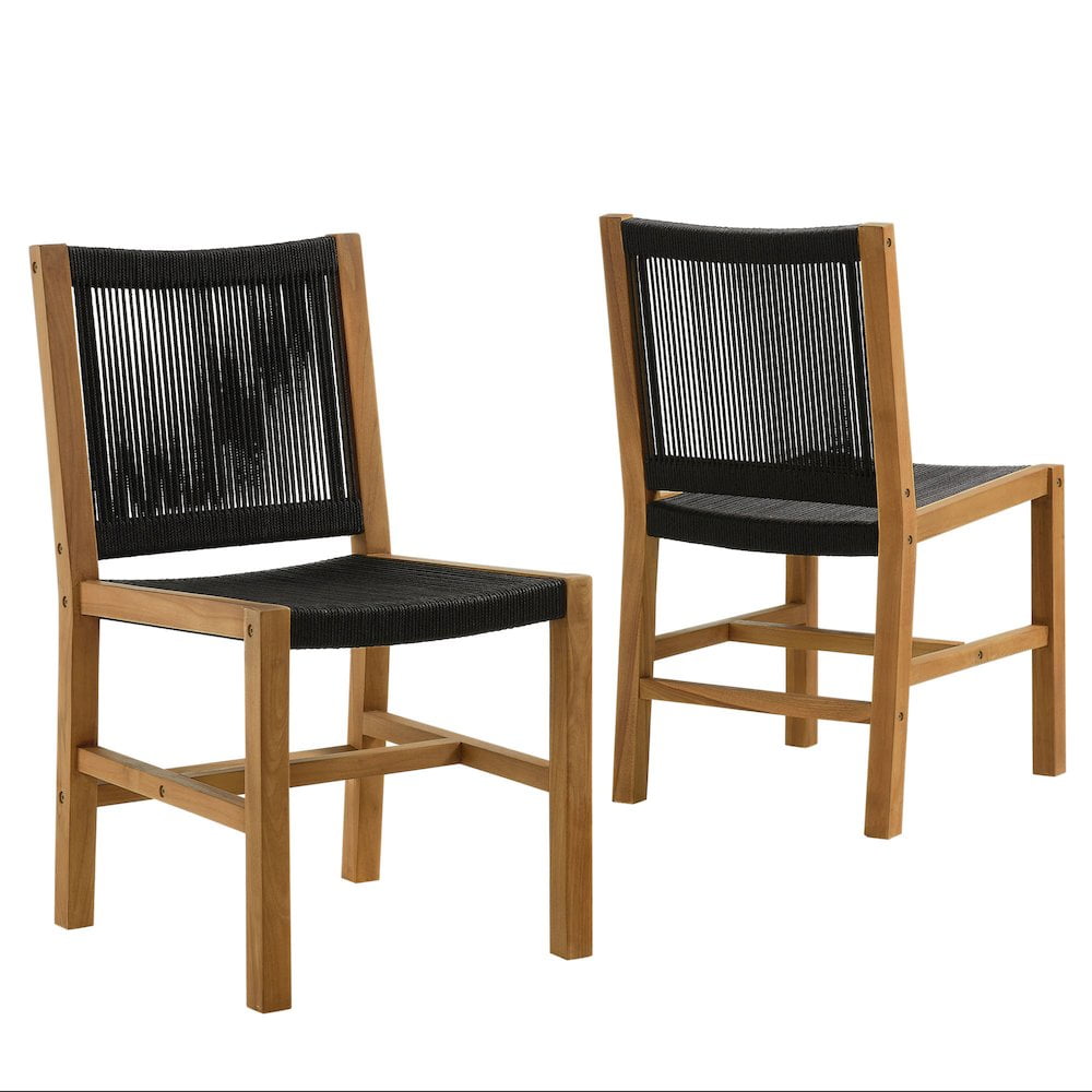 Modway Vienna Outdoor Patio Teak and Rope Armless Dining ChairsSet of 2 in Natural Black
