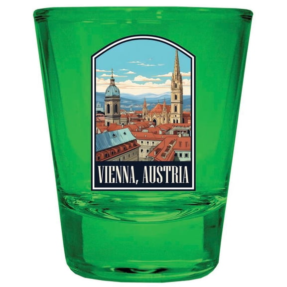 Vienna Austria Design B Souvenir Full Color 2 oz Round Shot Glass Green