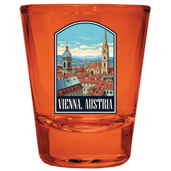 Vienna Austria Design B Souvenir Full Color 2 oz Round Shot Glass Orange
