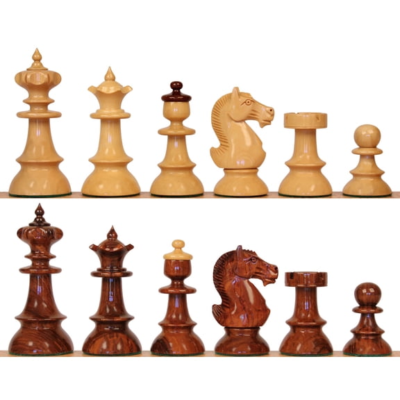 Vienna Coffee House Series Chess Set Golden Rosewood & Boxwood Lacquered Pieces - 4" King