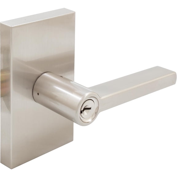Stone Harbor Hardware Vienna Door Lever with Rectangular Rosette, Entry Function, KW Keyway, Satin Nickel