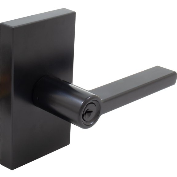 Stone Harbor Hardware Vienna Door Lever with Rectangular Rosette, Entry Function, SC Keyway, Matte Black