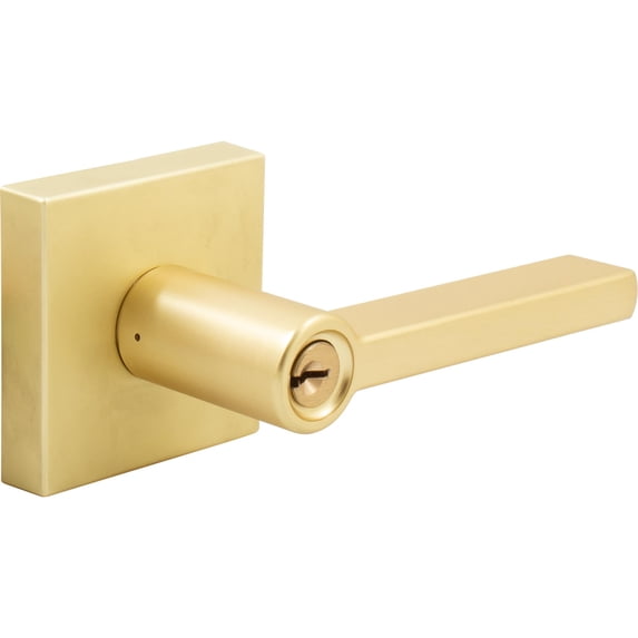 Vienna Door Lever with Square Rosette, Entry Latch, KW Keyway, Satin Brass by Stone Harbor Hardware