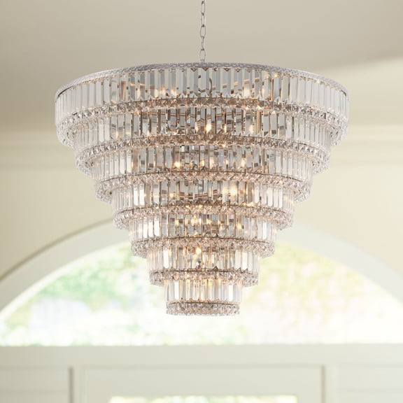Vienna Full Spectrum Magnificence Nickel Chandelier 32 3/4" Wide Modern LED 7-Tier Clear Crystal 29-Light Fixture for Dining Room