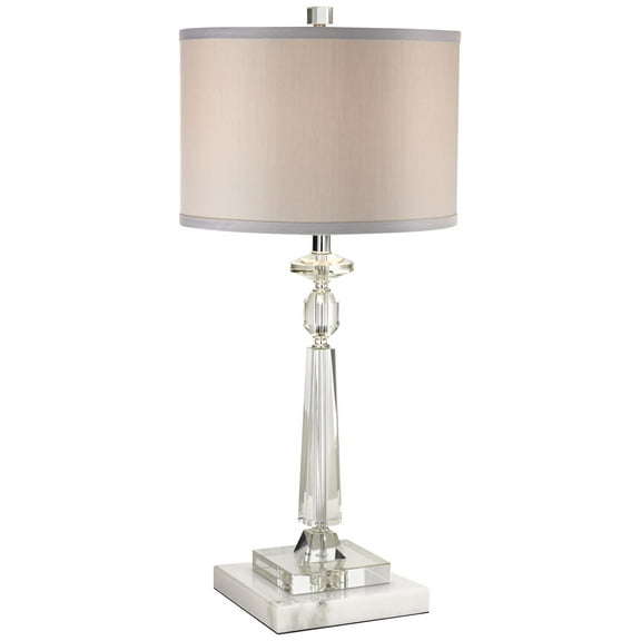 Vienna Full Spectrum Aline Traditional Table Lamp with Square White Marble Riser 26 1/2" High Crystal Gray Shade for Bedroom Living Room Bedside House