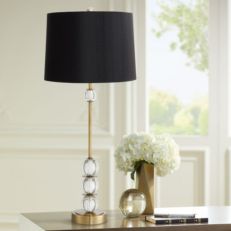 Vienna Full Spectrum Art Deco Table Lamp 32.5 Tall Brass Crystal Ball  Accents Black Hardback Drum Shade for Living Room Bedroom Bedside