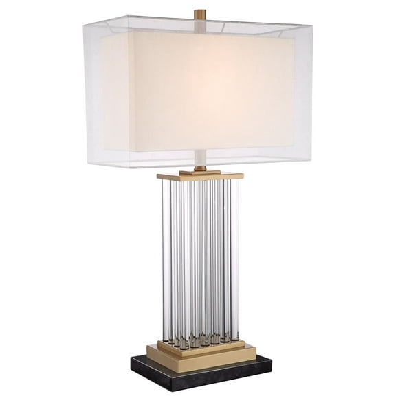 Vienna Full Spectrum Darcia Modern Table Lamp with Black Riser 29" Tall Crystal Sheer Outer White Linen Inner Shade for Bedroom Living Room Bedside