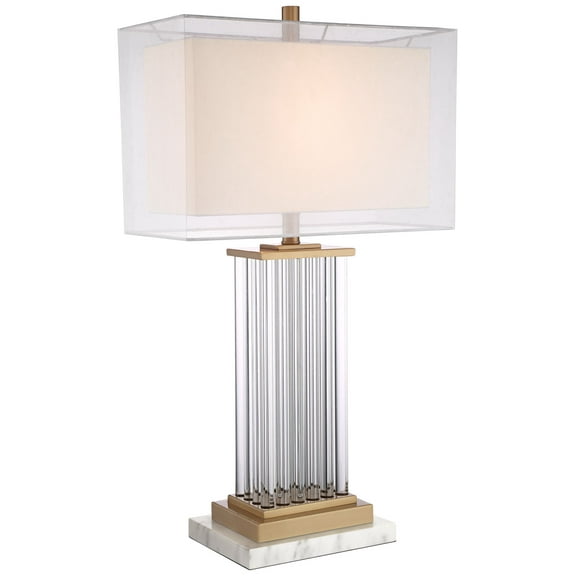 Vienna Full Spectrum Darcia Modern Table Lamp with Clear Acrylic Riser 29" Tall Crystal Sheer Outer White Linen Inner Shade for Bedroom House Home