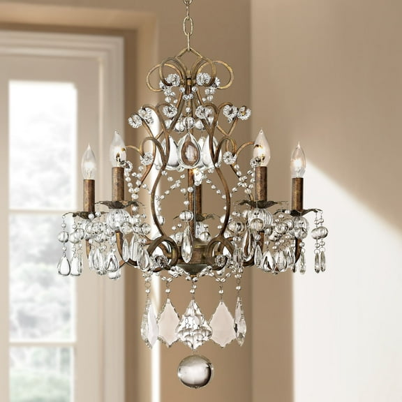 Vienna Full Spectrum Jolie Bronze Pendant Chandelier 19 1/2" Wide French Crystal Beaded 5-Light Fixture for Dining Room House Kitchen Island Bedroom
