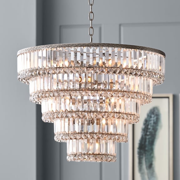 Vienna Full Spectrum Magnificence Satin Nickel Chandelier 24 1/2" Wide Modern Faceted Crystal Glass 15-Light LED Fixture for Dining Room House Kitchen