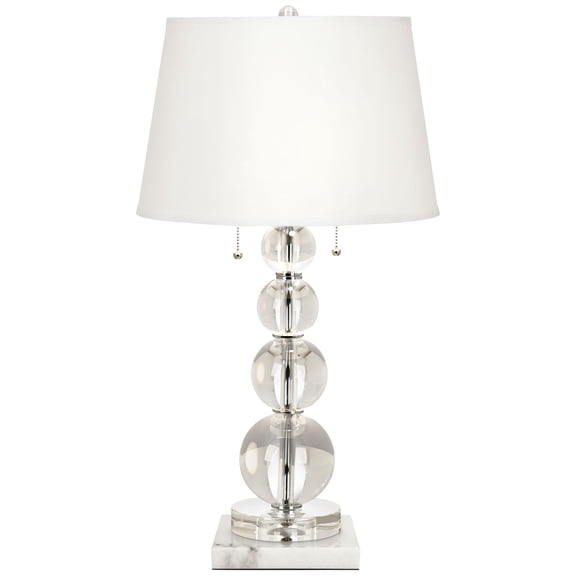 Vienna Full Spectrum Modern Table Lamp 26 1/2" High Square White Marble Riser Crystal Spheres Drum Shade for Bedroom Living Room