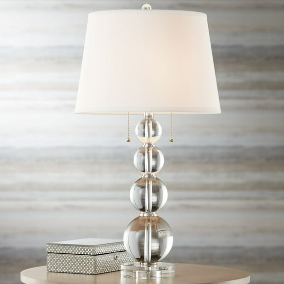 Vienna Full Spectrum Modern Table Lamp 26 1/2" High with USB Dimmer Stacked Crystal Spheres White Drum Shade for Bedroom Living Room Desk Bedside