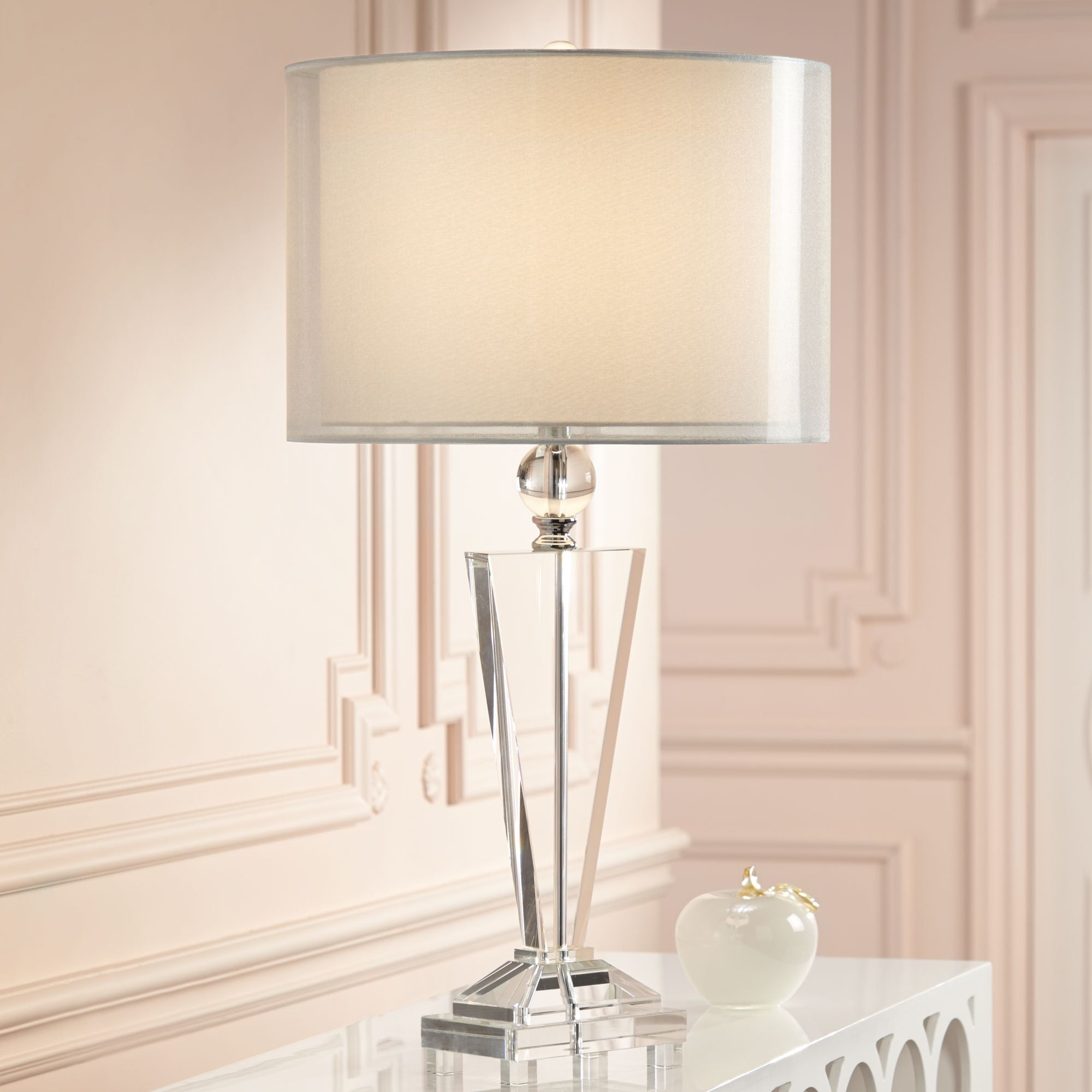 Vienna Full Spectrum Modern Table Lamp 30.5 Tall Clear Crystal Trophy Double Sheer Silver and White Drum Shade for Living Room Bedroom Walmart