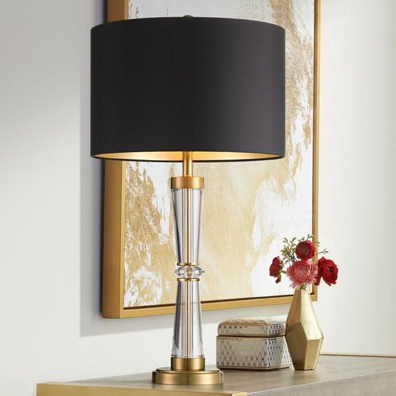 Vienna Full Spectrum Rhoda 26" High Traditional 3-Way Table Lamp Clear Brass Finish Crystal Metal Single Black Shade Living Room Bedroom