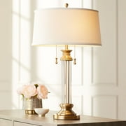 Vienna Full Spectrum Traditional Table Lamp with USB Charging Port 30 Tall Antique Brass 2-Light Drum Shade for Living Room Bedroom House