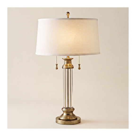 Regency Hill Rolland Traditional Table Lamp 30" Tall Crystal Brass Column Off White Tapered Drum Shade for Bedroom Living Room Bedside Office