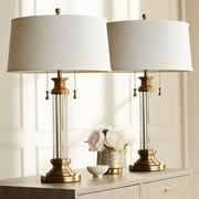 Vienna Full Spectrum Rolland Traditional Table Lamps 30 Tall Set of 2 Antique Brass Crystal Off White Drum Shade for Bedroom Living Room Nightstand