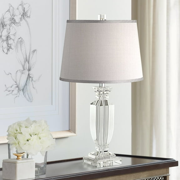Vienna Full Spectrum Sherry 25" High Modern Table Lamp USB Dimmer Crystal Single Gray Shade Living Room Charging Bedroom Bedside