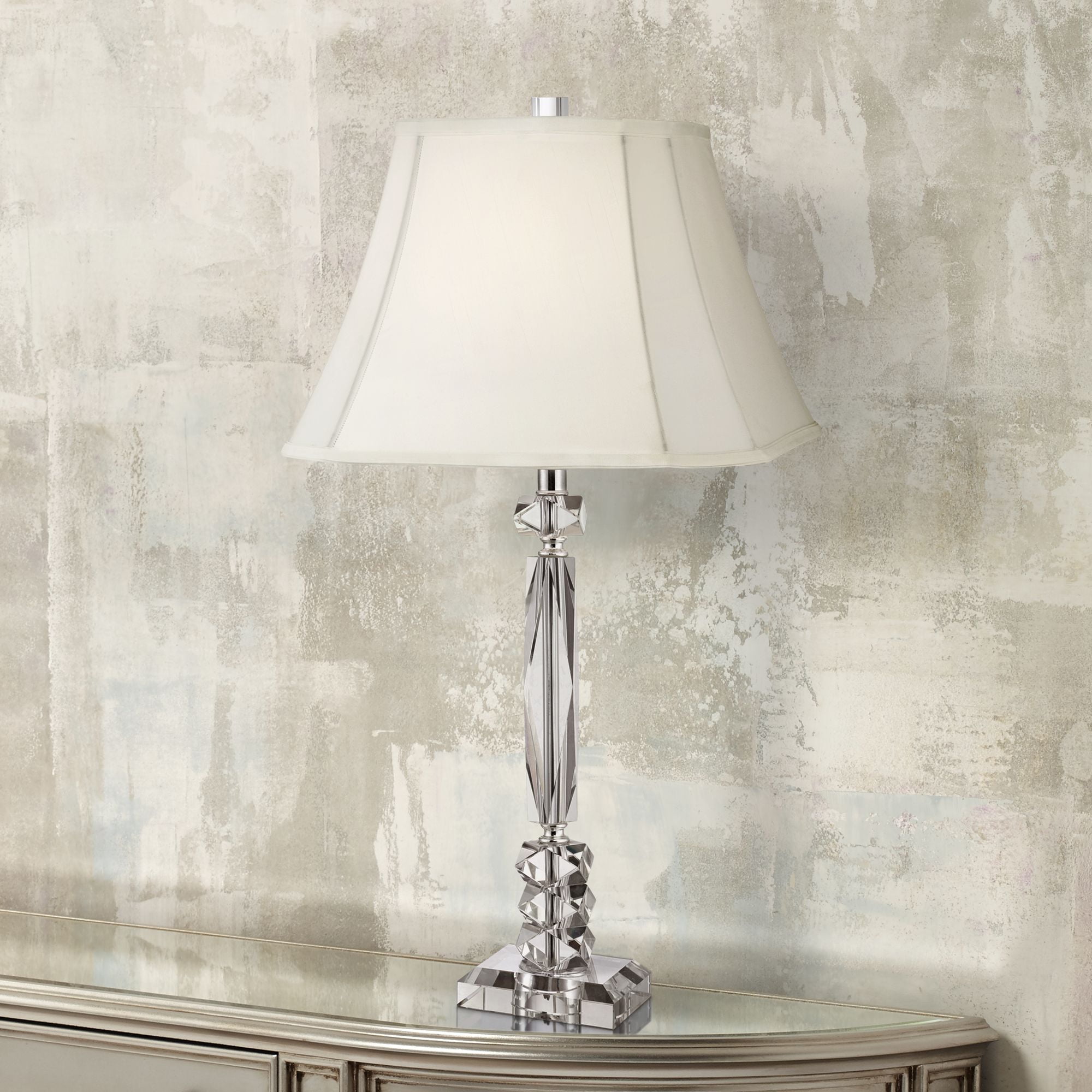 Vienna Clear Crystal Cut Column Table Lamp with White Fabric Shade