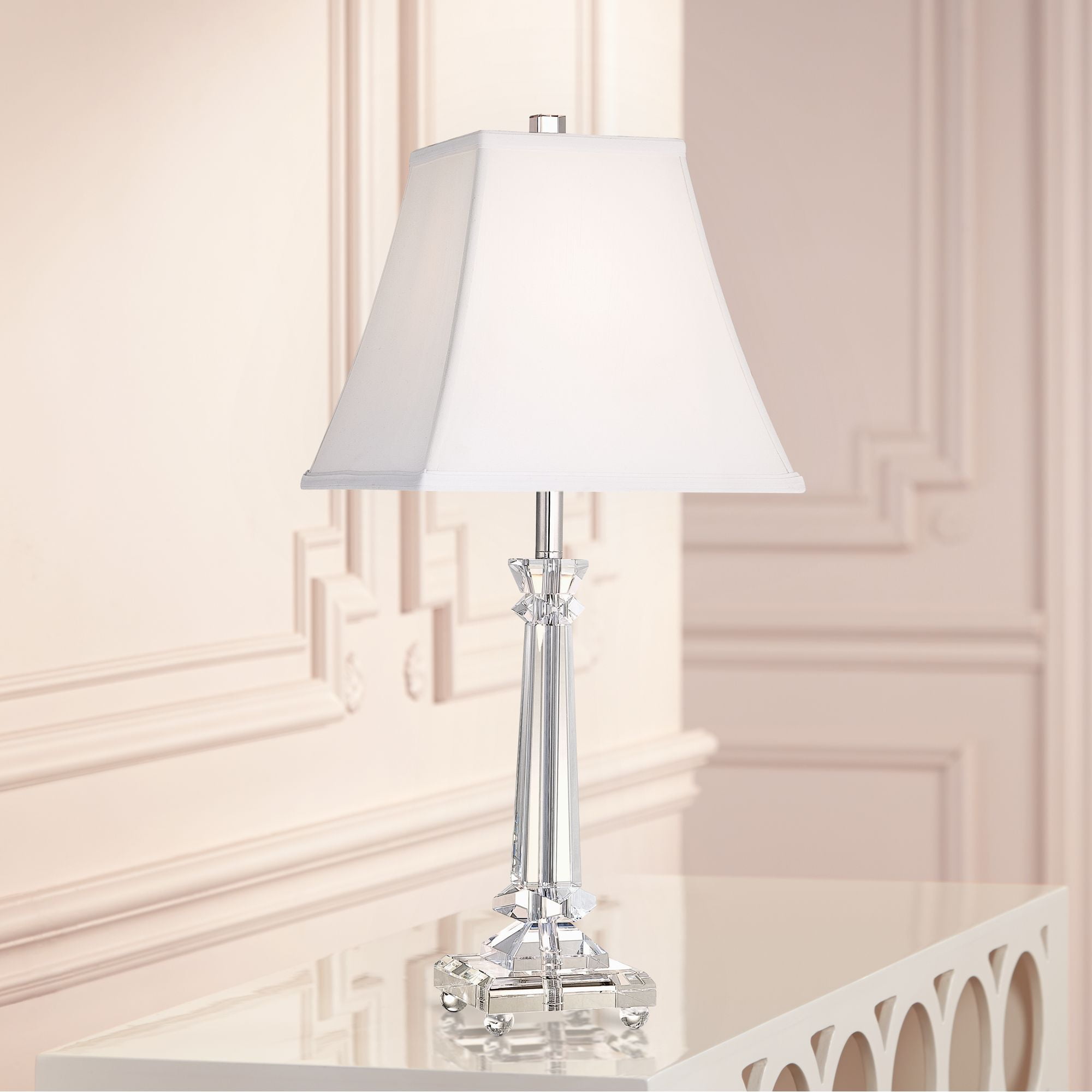 Vienna Full Spectrum Traditional Table Lamp 25" High Crystal Glass Column White Square Bell Shade for Living Room Family Bedroom Bedside