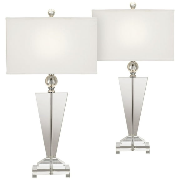 Vienna Full Spectrum Trophy 30 1/2" Tall Large Modern End Table Lamps Set of 2 Clear Crystal Off-White Shade Living Room Bedroom