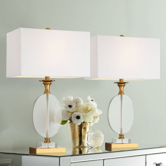 Vienna Full Spectrum Valerie 28" Tall Round Geometric Modern Table Lamps Set of 2 Gold Crystal Living Room Bedroom White Shade