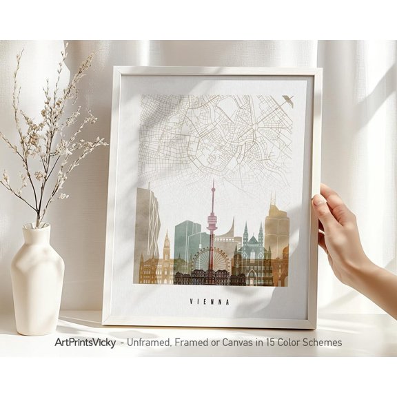 Vienna Map City For Home Poster, Expressive Travel Inspired Theme For Living Room And Gallery Wall Decor