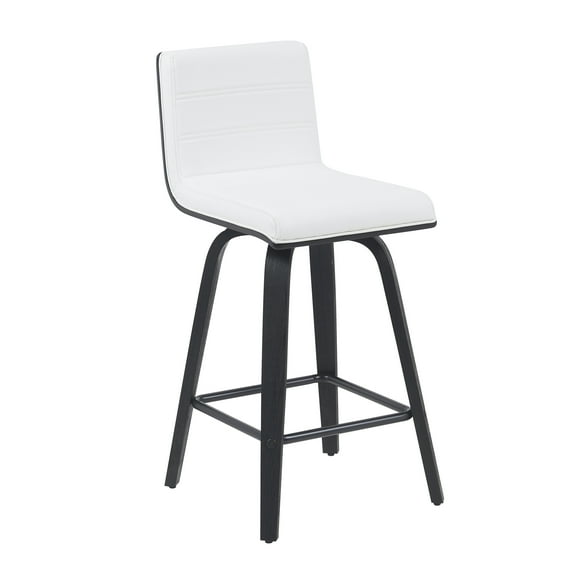 Vienna Modern Counter Height Swivel Bar Stool with Snow White Faux Leather Seat and Black Brushed Wood Frame