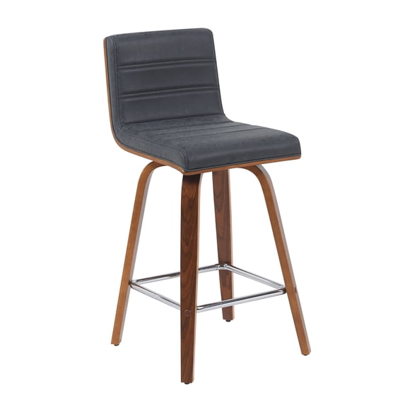 Vienna Counter Height Swivel Bar Stool with Black Seat and Walnut Wood Frame