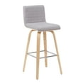 thumbnail image 1 of Vienna Modern Swivel Bar Height Stool with Grey Upholstered Seat and Patterned Oak Wood Frame, 1 of 5