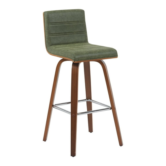 Vienna Modern Swivel Bar Height Stool with Vintage Green Seat and Walnut Frame