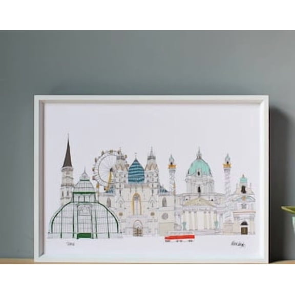 Vienna Poster A3 Vienna Cityscape Vienna Architecture Vienna Skyline Poster Vienna Engagement Gift Vienna Wedding Gift , Poster Print Only
