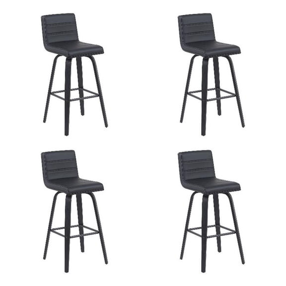 Vienna Swivel Bar Height Stool w/ Black Faux Leather Seat/Black Brushed-Set of 4
