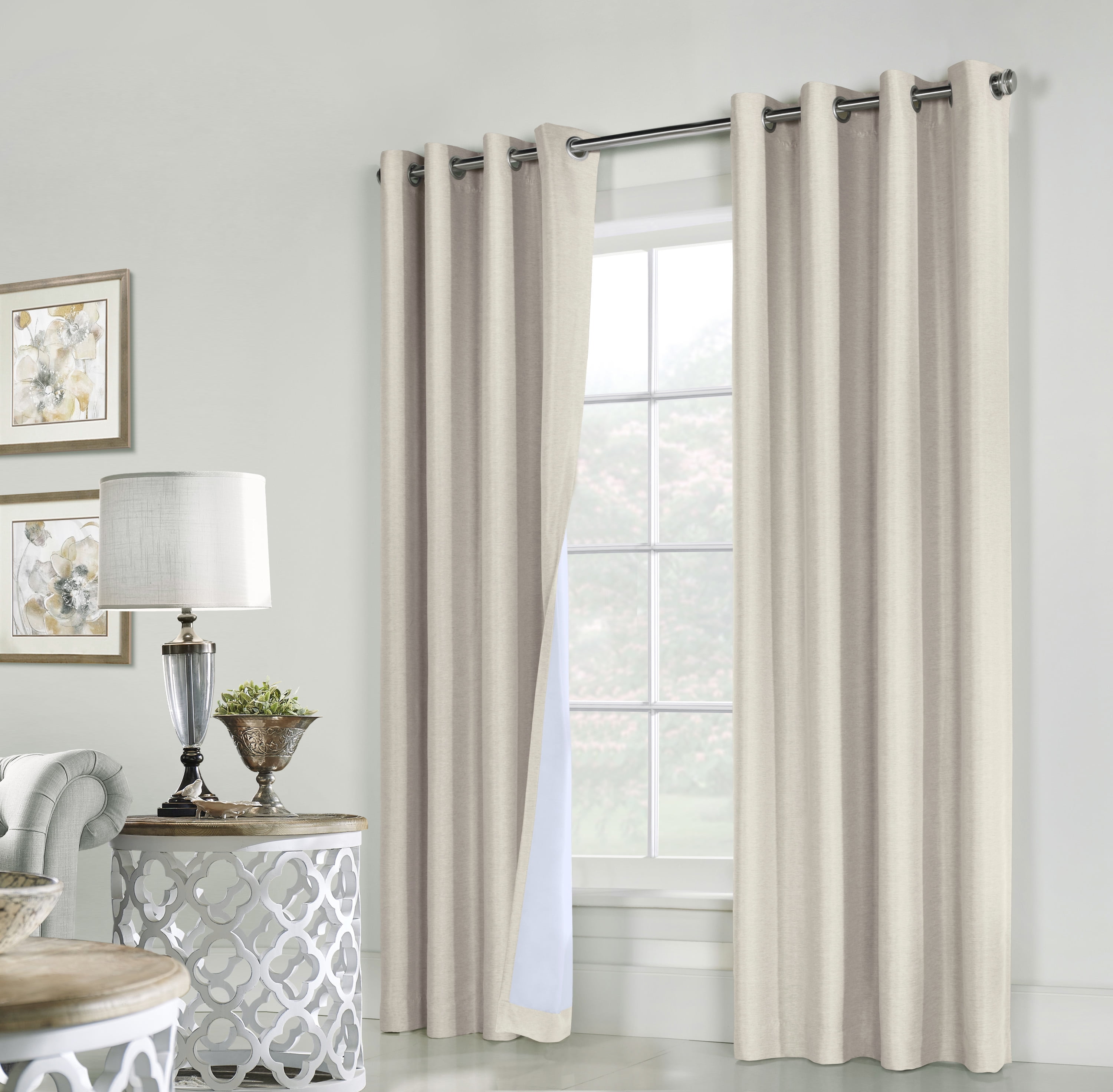 Vienna Total Blackout Foamback Grommet Curtain Panel Pair each 52" x 63" in Natural