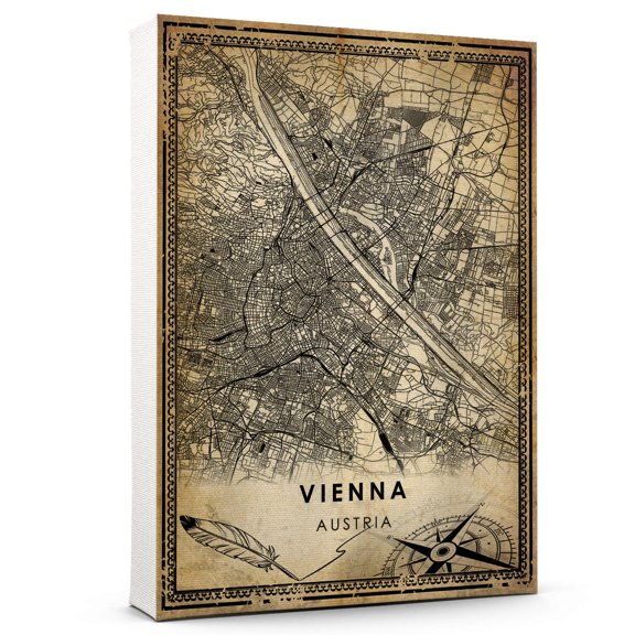 Vienna Vintage Map Prints Canvas, Austria Map Art Canvas, Canvas, Vienna Map City style Watercolor art Canvas